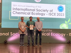Three-time award winner Venkatesh Pal Mahadevan with ISCE president Nicole van Dam and vice president Ted Turlings.